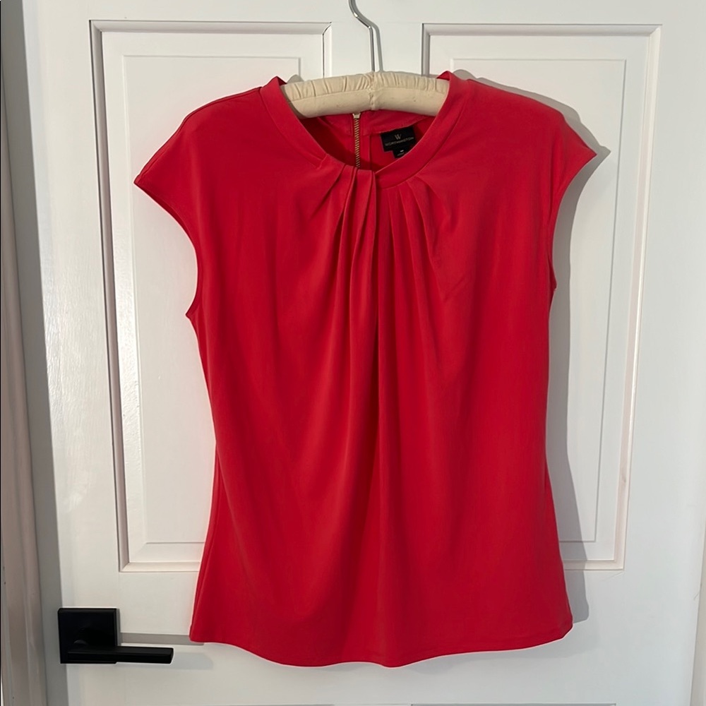 Red Pleated Cap-Sleeve Blouse - Unbranded